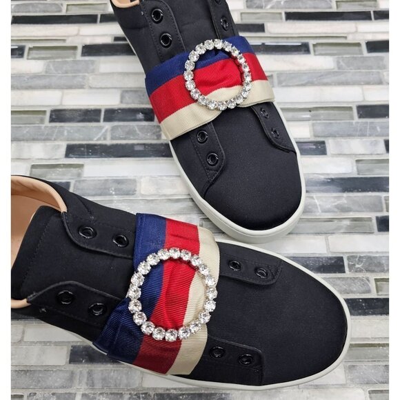 Gucci Poli Black-Multicolor Stripe Diamond Women's Sneakers Size 41 - Picture 7 of 11